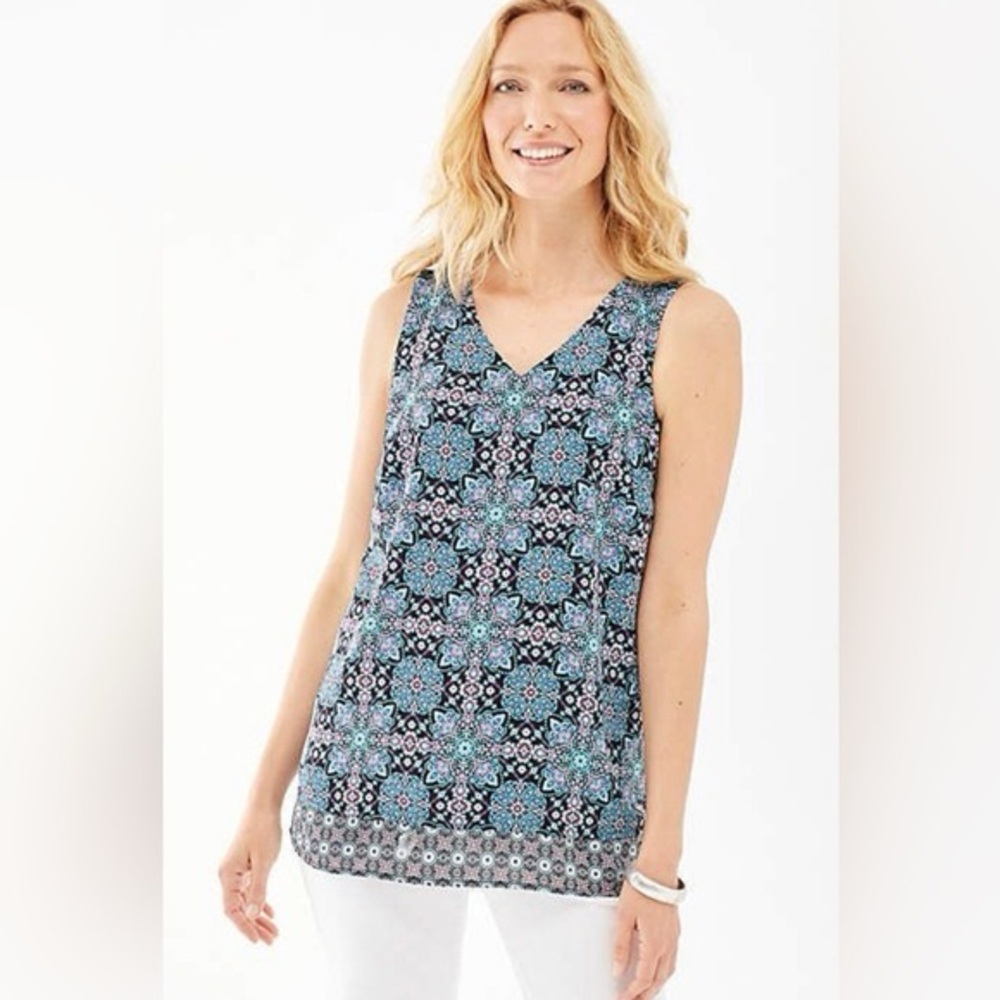 🌿Final Sale J.Jill‎ Mixed Print Medallion Layered Sleeveless Tank